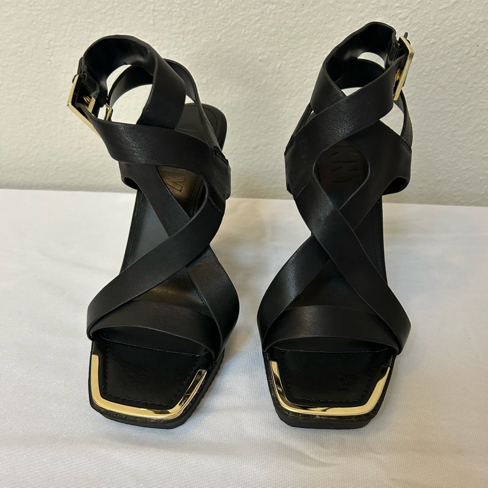 DKNY Black and Gold Strappy Heels